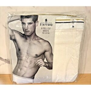 Stafford Mens 6 Full Cut Briefs Size 36 White Underwear 100% Cotton Comfort New